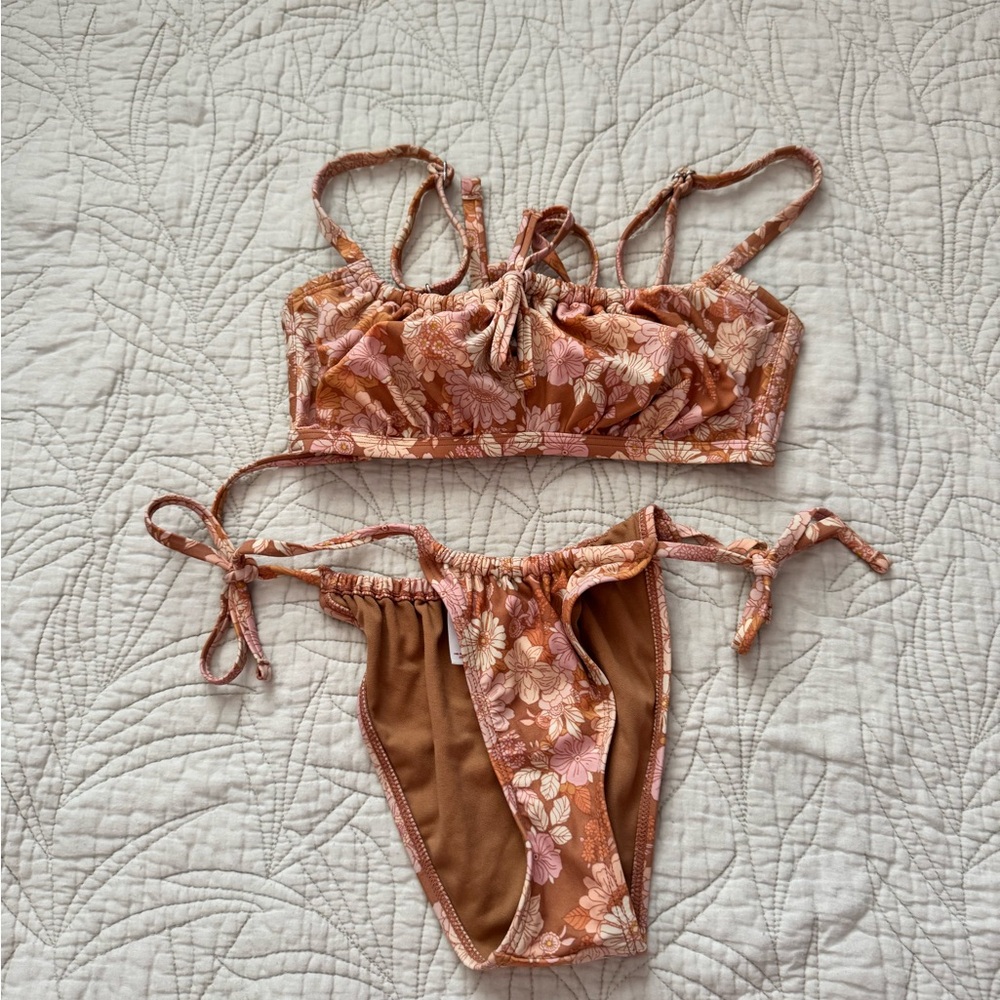 Brown and Tan Floral Bikini Set
